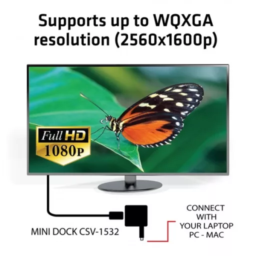 Club 3D Notebook Dokkoló - CSV-1532 (60W, 3.0 USB-C to D-Sub, VGA, 3.0 USB-A, (for Data) 3.0 USB-C)