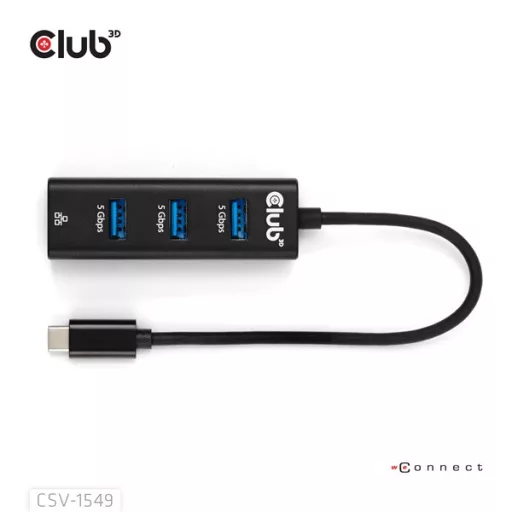 Club 3D USB Hub - CSV-1549 (3.2 USB-C Gen 1 to 3xUSB-A, RJ45,1Gbps)