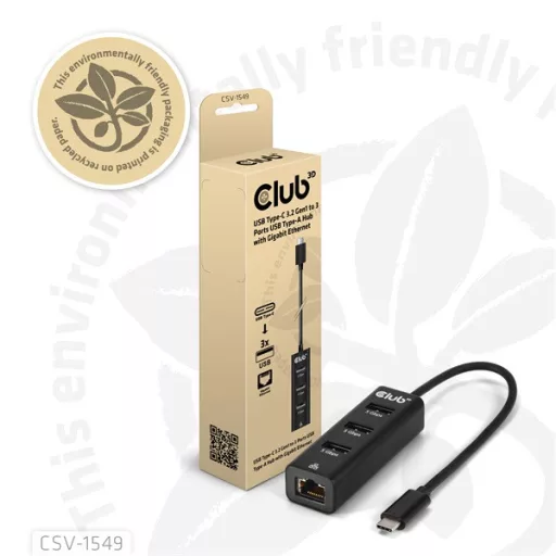 Club 3D USB Hub - CSV-1549 (3.2 USB-C Gen 1 to 3xUSB-A, RJ45,1Gbps)