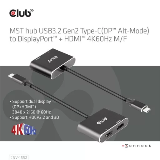Club 3D USB Hub - CSV-1552 (3.2 USB-C Gen 1 to DisplayPort, HDMI, 4k60Hz)