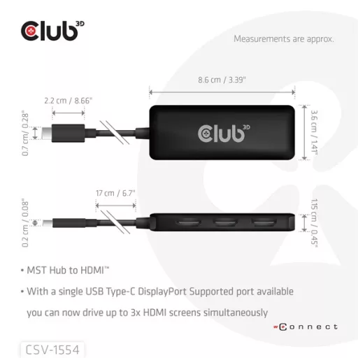 Club 3D USB Hub - CSV-1554 (3.2 USB-C to 3xHDMI, 4k60Hz)