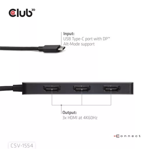 Club 3D USB Hub - CSV-1554 (3.2 USB-C to 3xHDMI, 4k60Hz)