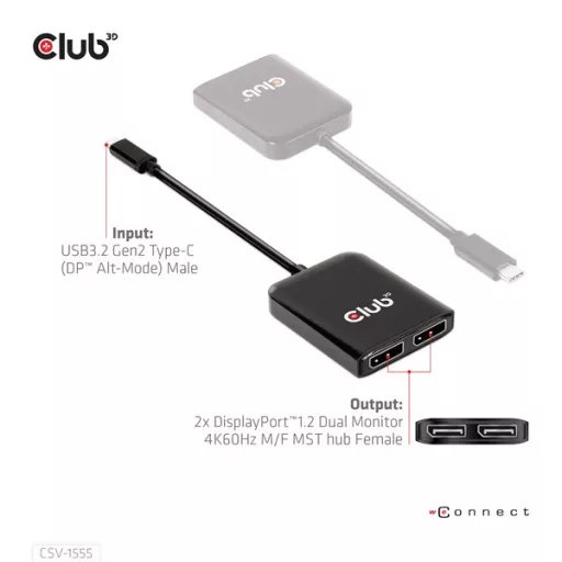 Club 3D USB Hub - CSV-1555 (3.2 USB-C to 2xDisplayPort, 4k60Hz)