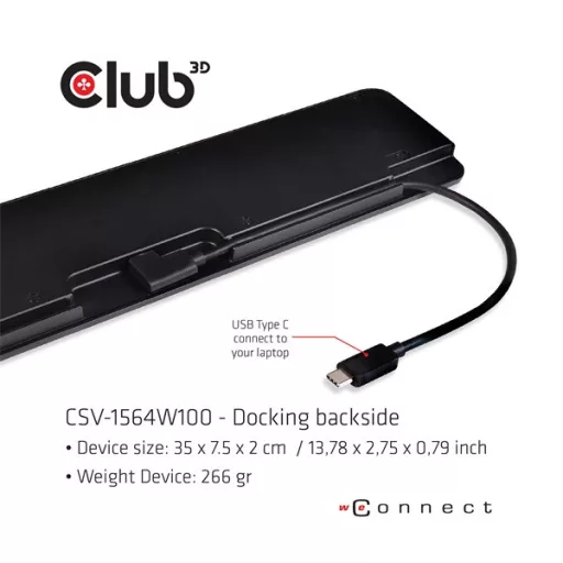 Club 3D Notebook Dokkoló - CSV-1564W100 (100W, 3.2 USB-C to 3xUSB-A 3.2, 5x USB-A,HDMI, PD, VGA, RJ45, SD, Micro SD, 3,5
