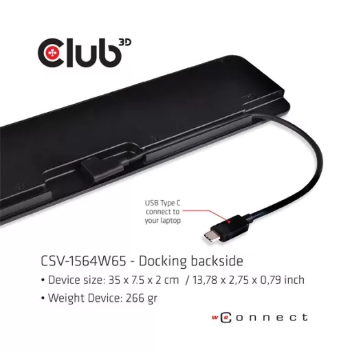 Club 3D Notebook Dokkoló - CSV-1564W65 (65W, 3.2 USB-C to 2xUSB-C, 5x USB-A,HDMI, PD, VGA, RJ45, SD, Micro SD, 3,5 Jack)