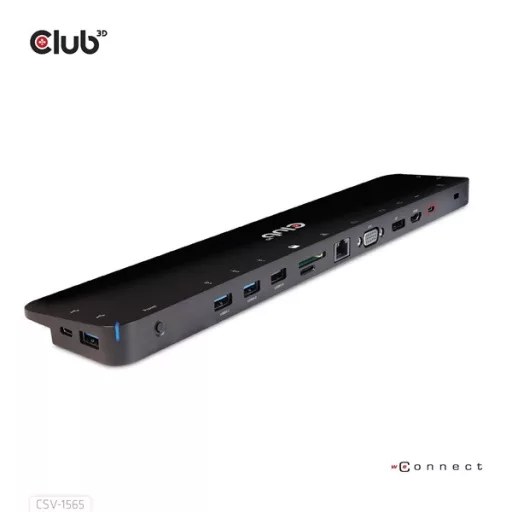 Club 3D Notebook Dokkoló - CSV-1565 (100W, USB-C to 5xUSB-A Gen 1, 2x USB-A 2.0, HDMI, DP,VGA, RJ45, Micro SD, 3,5 Jack)