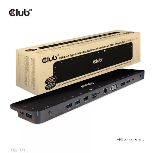 Club 3D Notebook Dokkoló - CSV-1565 (100W, USB-C to 5xUSB-A Gen 1, 2x USB-A 2.0, HDMI, DP,VGA, RJ45, Micro SD, 3,5 Jack)