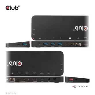   Club 3D Notebook Dokkoló - CSV-1566 (120W, USB-C to 5x USB-A Gen 1, USB-C  Gen 1, 2xHDMI, DP, RJ45, SD.TF. 3,5 Jack, DC)