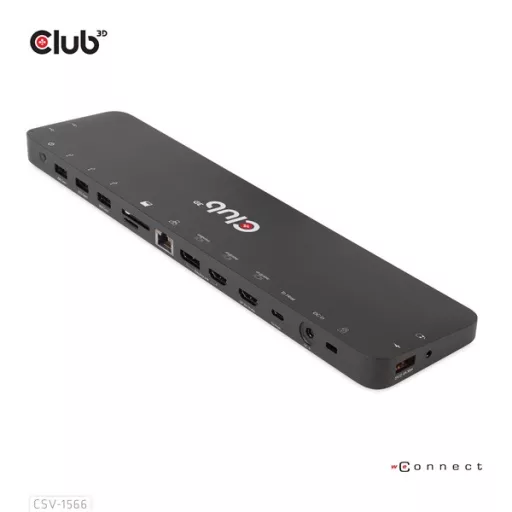Club 3D Notebook Dokkoló - CSV-1566 (120W, USB-C to 5x USB-A Gen 1, USB-C  Gen 1, 2xHDMI, DP, RJ45, SD.TF. 3,5 Jack, DC)