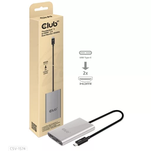 Club 3D Video Splitter - CSV-1574 (Thunderbolt 3 to Dual HDMI 2.0, 4K60Hz)