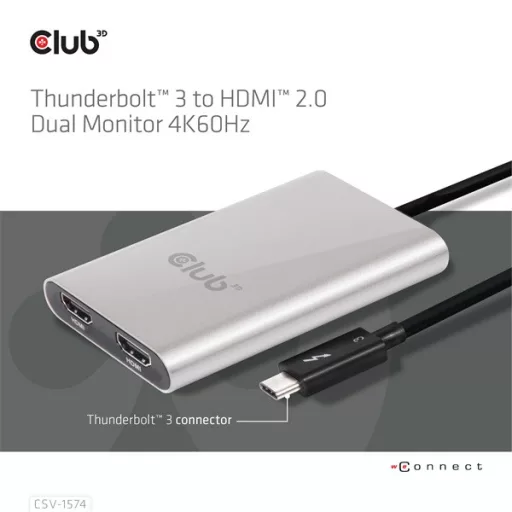 Club 3D Video Splitter - CSV-1574 (Thunderbolt 3 to Dual HDMI 2.0, 4K60Hz)