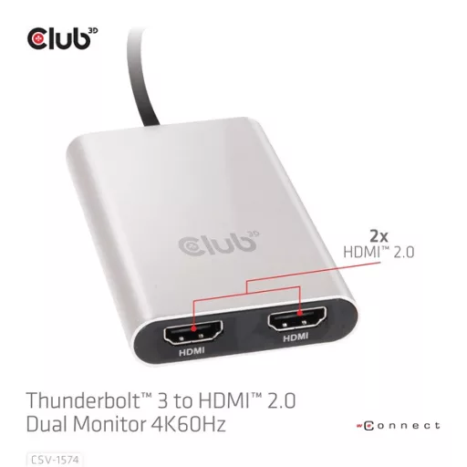 Club 3D Video Splitter - CSV-1574 (Thunderbolt 3 to Dual HDMI 2.0, 4K60Hz)