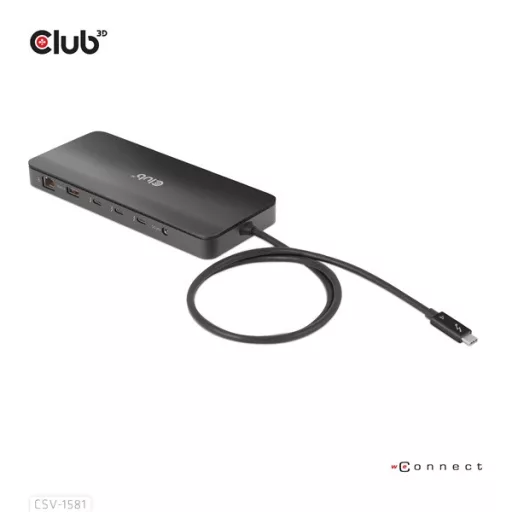 Club 3D Notebook Dokkoló - CSV-1581 (140W, Thunderbolt 4 to 3xThunderbolt 4, 3xUSB-A, SD, TF, RJ45, 3,5 Jack, DC)