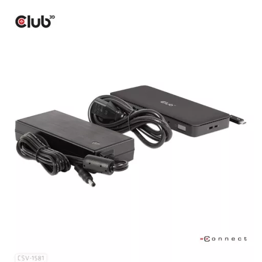 Club 3D Notebook Dokkoló - CSV-1581 (140W, Thunderbolt 4 to 3xThunderbolt 4, 3xUSB-A, SD, TF, RJ45, 3,5 Jack, DC)