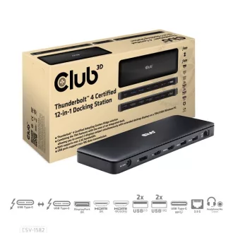   Club 3D Notebook Dokkoló - CSV-1582 (140W, Thunderbolt 4, DP, 2xHDMI, USB-C, 4xUSB-A, SD, TF, RJ45, 3,5 Jack, DC)