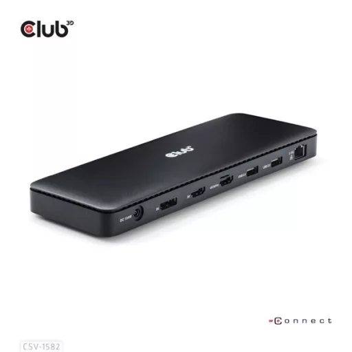 Club 3D Notebook Dokkoló - CSV-1582 (140W, Thunderbolt 4, DP, 2xHDMI, USB-C, 4xUSB-A, SD, TF, RJ45, 3,5 Jack, DC)
