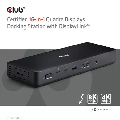 Club 3D Notebook Dokkoló - CSV-1583 (140W, 2xThunderbolt 4, 3xDP, 2xHDMI, USB-C, 3xUSB-A, SD, TF, RJ45, 3,5 Jack, DC)
