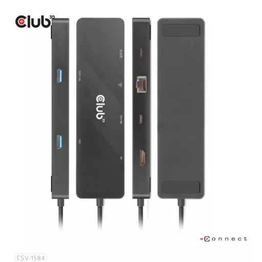Club 3D USB Hub - CSV-1584 (3.2 USB-C Gen 2 to USB-C, 2xUSB-A, USB-C 100W PD, HDMI, RJ45, 8K60hz)