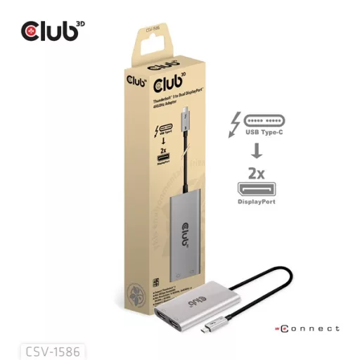 Club 3D Video Splitter - CSV-1586 (Thunderbolt 3 to Dual DisplayPort, 40Gbps, 4K60Hz)