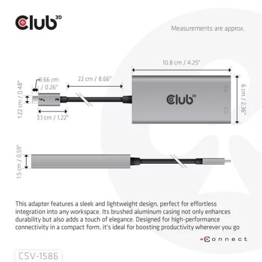 Club 3D Video Splitter - CSV-1586 (Thunderbolt 3 to Dual DisplayPort, 40Gbps, 4K60Hz)