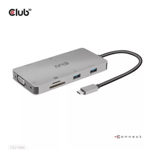 Club 3D USB Hub - CSV-1594 (3.1 USB-C Gen 1 to HDMI, 2xUSB-A Gen 1, USB-C Gen 1, VGA, SD, Micro SD 3.0, RJ45, 3,5 Jack)
