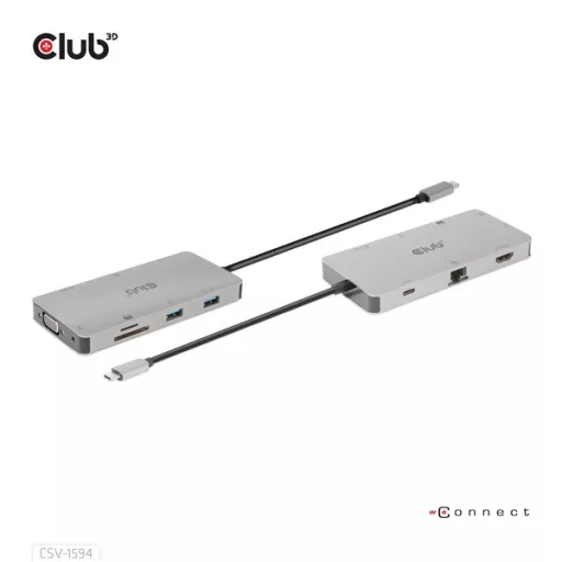 Club 3D USB Hub - CSV-1594 (3.1 USB-C Gen 1 to HDMI, 2xUSB-A Gen 1, USB-C Gen 1, VGA, SD, Micro SD 3.0, RJ45, 3,5 Jack)