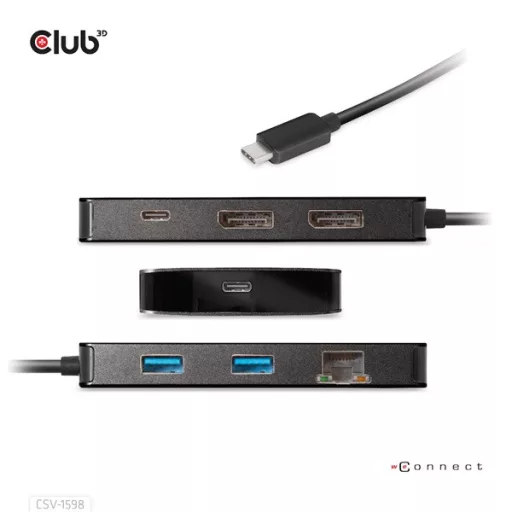 Club 3D USB Hub - CSV-1598 (USB-C Gen 2 to 2xDisplayPort, 2xUSB-A Gen 2, 2xUSB-C Gen 2, RJ45, 4k60Hz)
