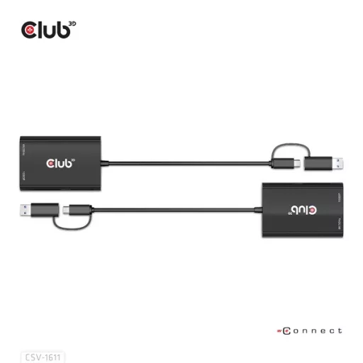 Club 3D Átalakító - CSV-1611(USB-C (USB-A Adapterrel) to Dual HDMI (4K/30Hz) / VGA (1080/60Hz))