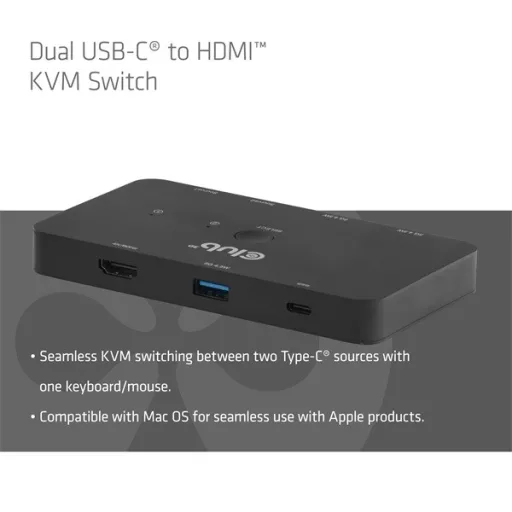 Club 3D KVM Switch - CSV-2512 (USB-C to 4xHDMI 4K60Hz, Alternate Mode, 5 Gbps, 100W)