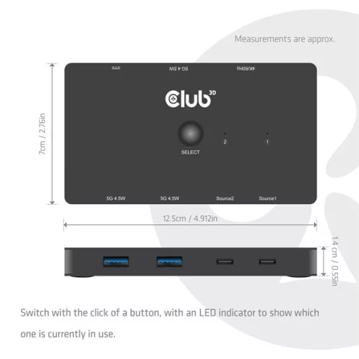 Club 3D KVM Switch - CSV-2512 (USB-C to 4xHDMI 4K60Hz, Alternate Mode, 5 Gbps, 100W)