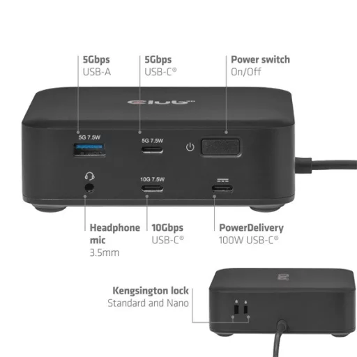 Club 3D Notebook Dokkoló - CSV-2542 (USB-C to 2x Displayport 8K60Hz + 2x HDMI™ 4K60Hz PD3.0 100Watt Ethernet 2.5G)