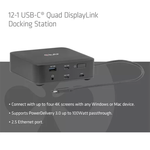 Club 3D Notebook Dokkoló - CSV-2542 (USB-C to 2x Displayport 8K60Hz + 2x HDMI™ 4K60Hz PD3.0 100Watt Ethernet 2.5G)