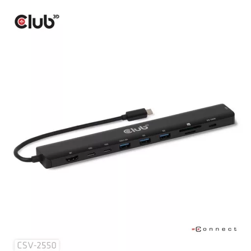Club 3D USB Hub - CSV-2550 (USB-C to 3xUSB-C, 3xUSB-A, RJ45, SD/MicroSD, 140W PD, HDMI, 8K30hz)