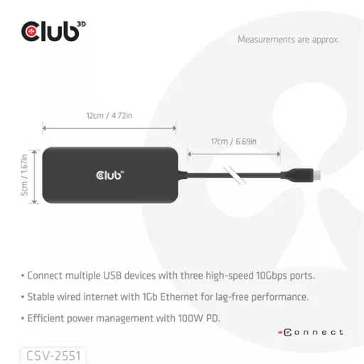 Club 3D USB Hub - CSV-2551 (USB-C to USB-C, 2xUSB-A, RJ45, SD/MicroSD, 100W PD, HDMI, DP, 8K30hz)