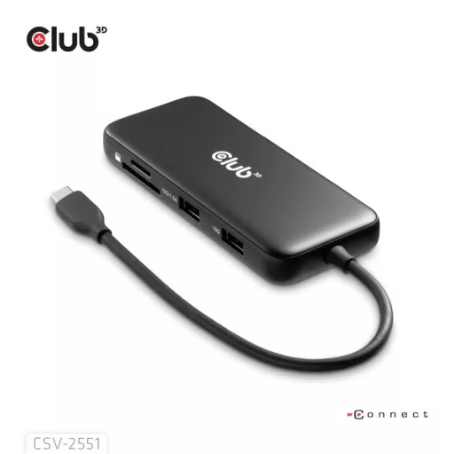 Club 3D USB Hub - CSV-2551 (USB-C to USB-C, 2xUSB-A, RJ45, SD/MicroSD, 100W PD, HDMI, DP, 8K30hz)