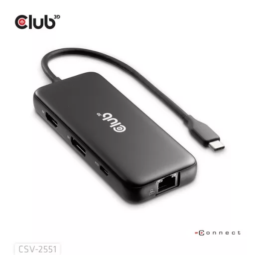 Club 3D USB Hub - CSV-2551 (USB-C to USB-C, 2xUSB-A, RJ45, SD/MicroSD, 100W PD, HDMI, DP, 8K30hz)
