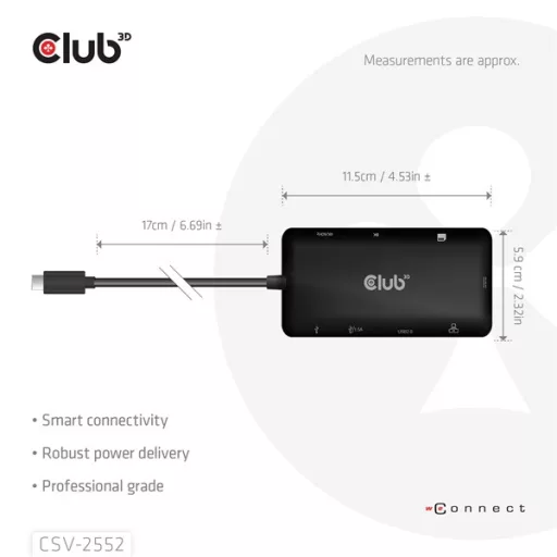 Club 3D USB Hub - CSV-2552 (USB-C to 2xUSB-C, 2xUSB-A, 2xHDMI, RJ45, SD/MicroSD, 100W PD, 4K60hz)