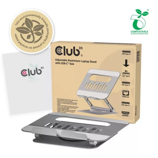 Club 3D Notebook Állvány - CSV-2554 (100W, 4K60Hz HDMI, 3x USB-C, RJ-45, 2x USB-A)