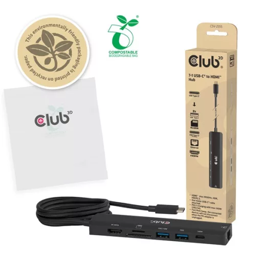 Club 3D Notebook Dokkoló - CSV-2555 (140W, USB-C to 4K60Hz HDMI, USB-C, RJ-45, 2x USB-A, MicroSD, SD)