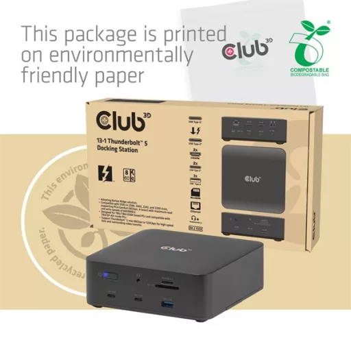 Club 3D Notebook Dokkoló - CSV-2562 (180W,Thunderbolt 5 to 2xHDMI, 2xUSB-C, 10Gbps, 2xUSB-A 5Gbps, 1x 10Gbps, 2.5G, M.2)
