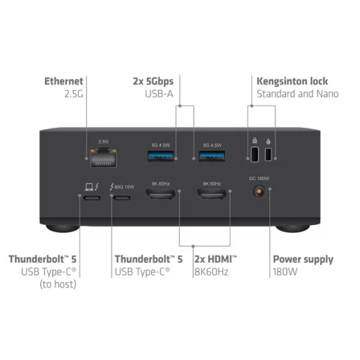Club 3D Notebook Dokkoló - CSV-2562 (180W,Thunderbolt 5 to 2xHDMI, 2xUSB-C, 10Gbps, 2xUSB-A 5Gbps, 1x 10Gbps, 2.5G, M.2)