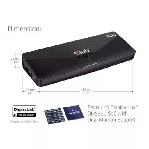 Club 3D Notebook Dokkoló - CSV-3103D (DUAL DISPLAY/4K, 3.2 USB-A to HDMI, DP, DVI-D, 3xUSB-A, RJ45, 3.5 Jack Audio +Mic)