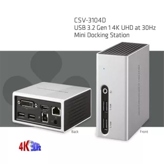   Club 3D Notebook Dokkoló - CSV-3104D (4K UHD, 3.0 USB-A to HDMI, DVI-I, 4xUSB-A, RJ45, 3.5 Jack Audio + Mic)