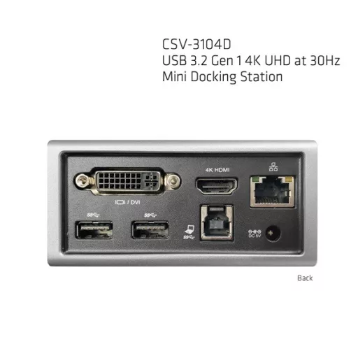 Club 3D Notebook Dokkoló - CSV-3104D (4K UHD, 3.0 USB-A to HDMI, DVI-I, 4xUSB-A, RJ45, 3.5 Jack Audio + Mic)