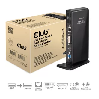   Club 3D Notebook Dokkoló - CSV-3242HD (1200p DUAL DISPLAY, USB-B to HDMI, DVI-I, 6xUSB-A, RJ45, 3.5 Jack Audio + Mic)