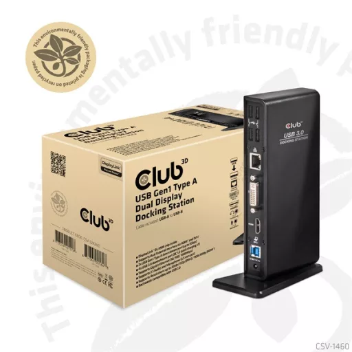 Club 3D Notebook Dokkoló - CSV-3242HD (1200p DUAL DISPLAY, USB-B to HDMI, DVI-I, 6xUSB-A, RJ45, 3.5 Jack Audio + Mic)