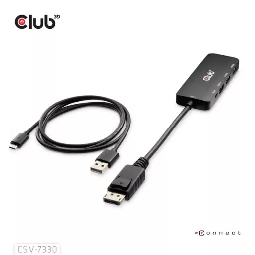 Club 3D Átalakító - CSV-7330 (DisplayPort 2.1 to 3xHDMI, 8K60Hz, HDR, HDCP 2.3, HPD, ALT mode)