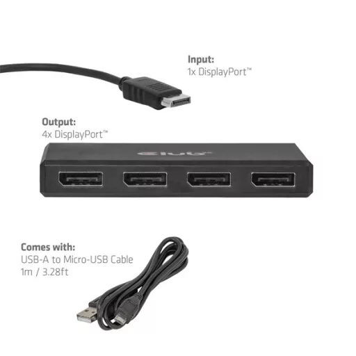 Club 3D Átalakító - CSV-7400 (DisplayPort to 4x DisplayPort, 8K30Hz)
