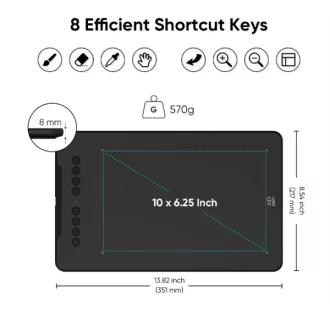   XP-PEN Grafikus tábla - Deco 01V3 (10"x6,25", 5080 LPI, PS 16k, 200 RPS, 8 gomb, USB)