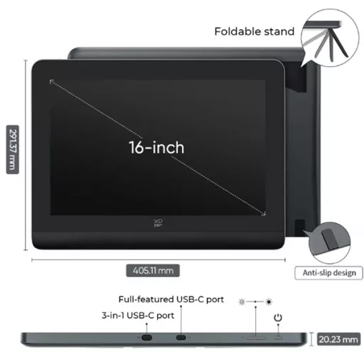 XP-PEN Grafikus kijelző - Artist Pro 16 (Gen 2) (16", IPS, 2560x1600, 5080 LPI, PS 16384, 200 RPS)